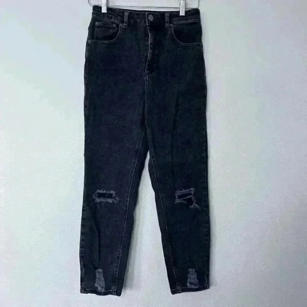 ASOS black faded straight leg jeans womens size W30 L30 high waisted Distressed